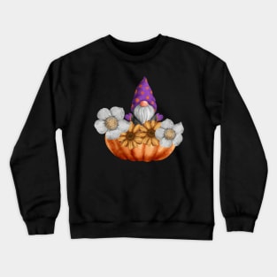 Gnome in a Pumpkin with Flowers Crewneck Sweatshirt